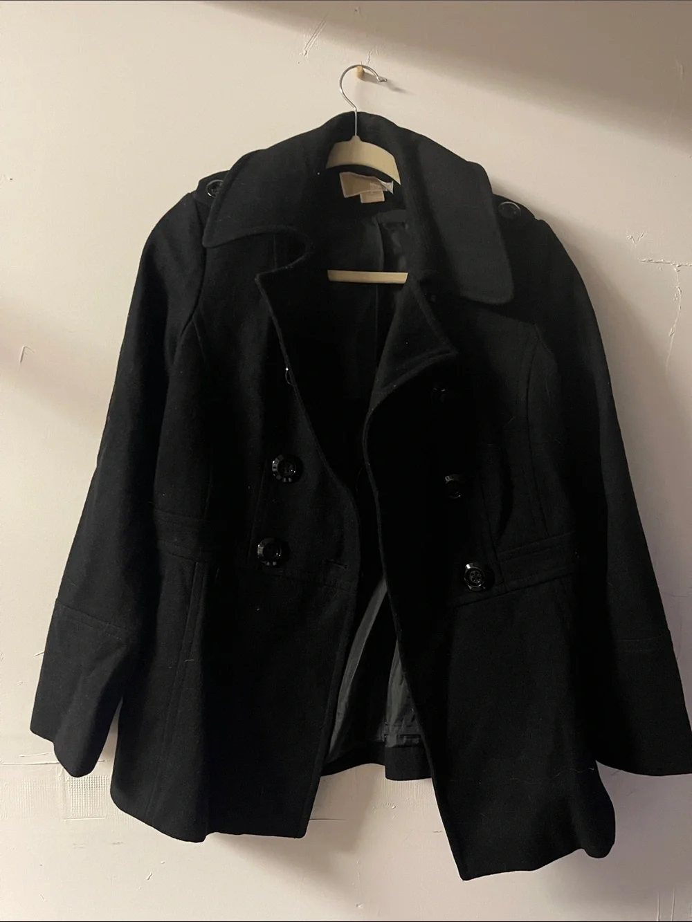 Michael Kors Black Double-Breasted Wool Peacoat